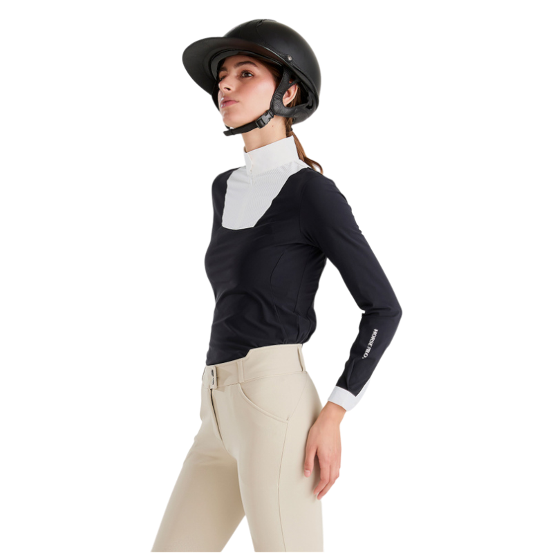 Horse Pilot - Dames wedstrijdpolo lange mouwen Aeris zwart | - Ohlala