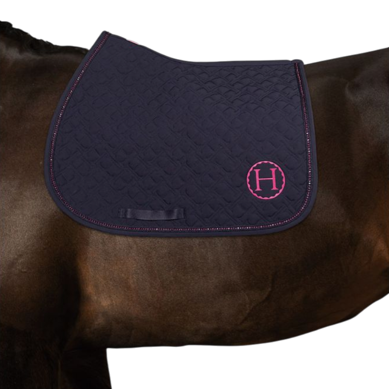 Harcour - Tapis de selle Saphir Octobre Rose marine/ rose