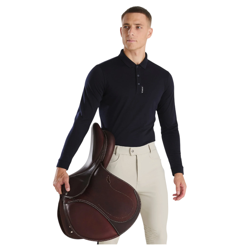 Horse Pilot - Heren lange mouw polo Merinos dark night