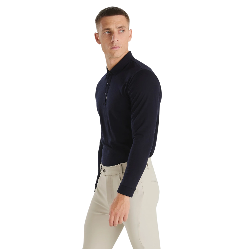 Horse Pilot - Heren lange mouw polo Merinos dark night
