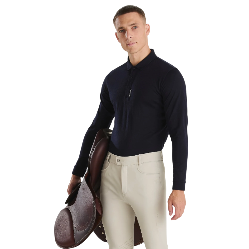 Horse Pilot - Heren lange mouw polo Merinos dark night