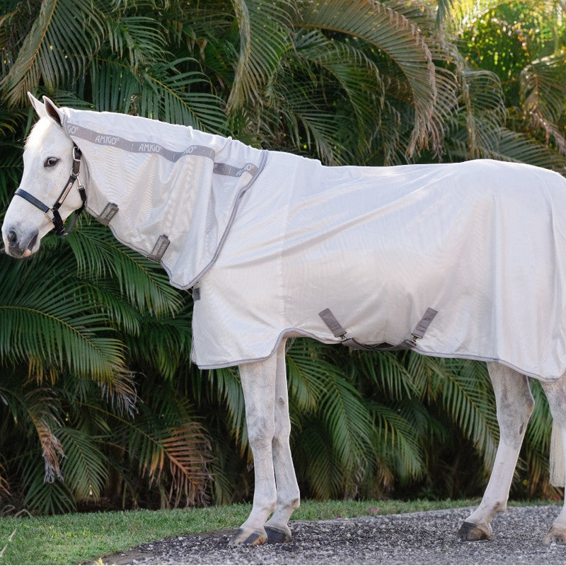 Horseware - Couverture anti-mouches Amigo Integrated argent/ titanium grey/ argent