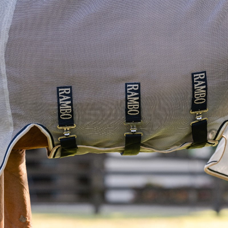 Horseware - Couverture anti-mouches Rambo Protector Fieldsafe argent/ marine/ blanc/ beige | - Ohlala