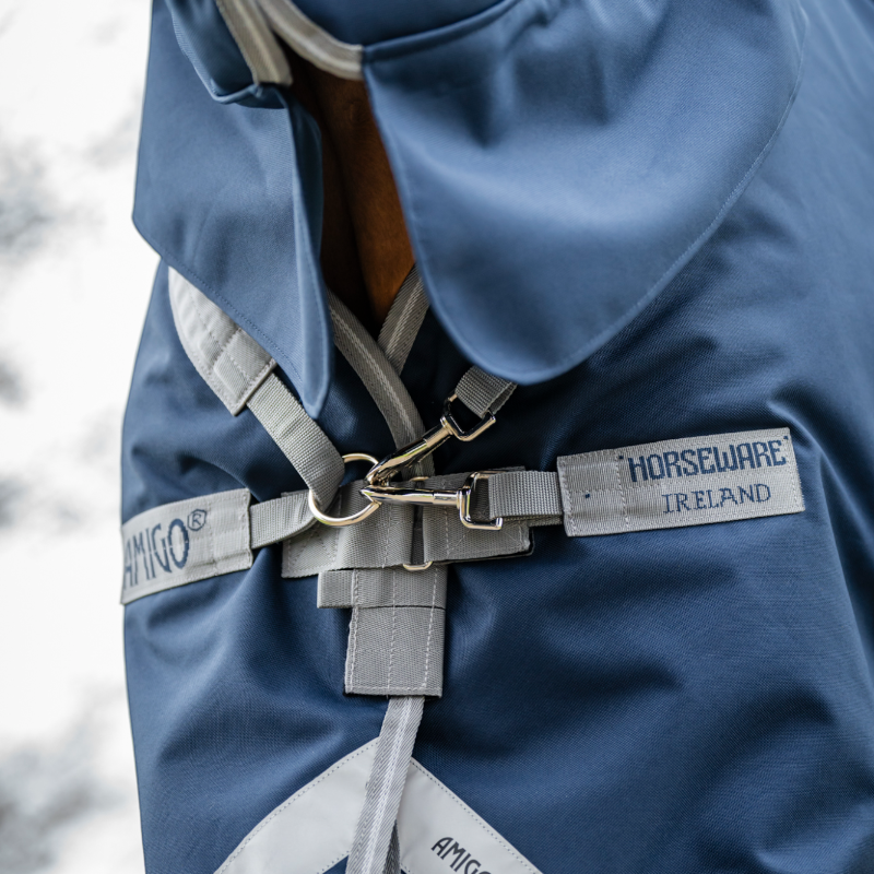 Horseware - Couverture d'extérieur Amigo Bravo Integrated Turnout marine/ titanium grey/ argent 250g | - Ohlala