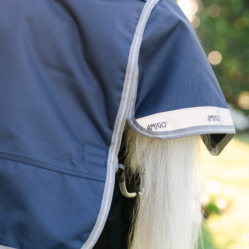 Horseware - Couverture d'extérieur Amigo Bravo Plus Pony Turnout marine/ titanium grey/ argent 250g | - Ohlala