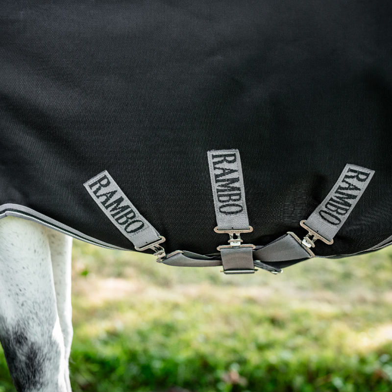 Horseware - Couverture d'extérieur Rambo Turnout noir/ thunderstorm gris/ argent 100g | - Ohlala