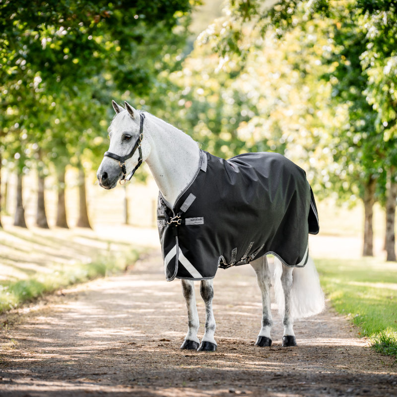 Horseware - Couverture d'extérieur Rambo Turnout noir/ thunderstorm gris/ argent 100g | - Ohlala
