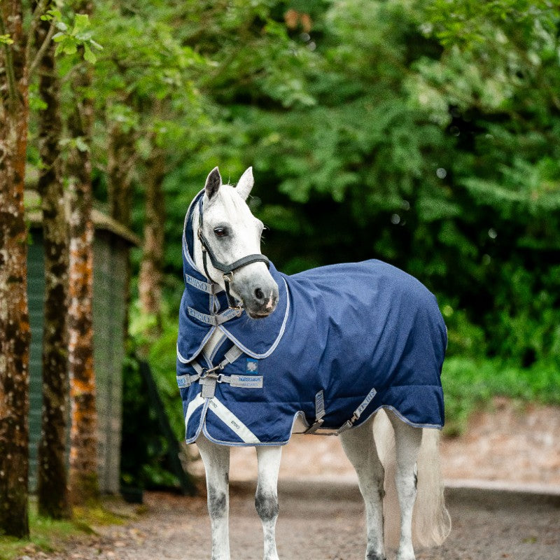 Horseware - Couverture d'extérieur Rhino Plus Pony Turnout marine/ titanium grey/ classic blue 100g | - Ohlala