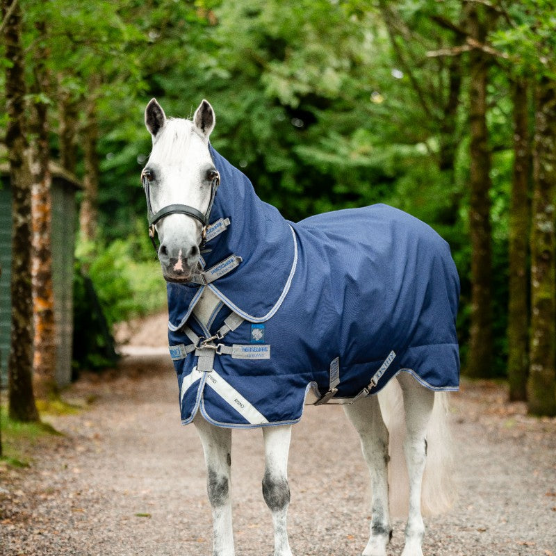 Horseware - Couverture d'extérieur Rhino Plus Pony Turnout marine/ titanium grey/ classic blue 100g | - Ohlala