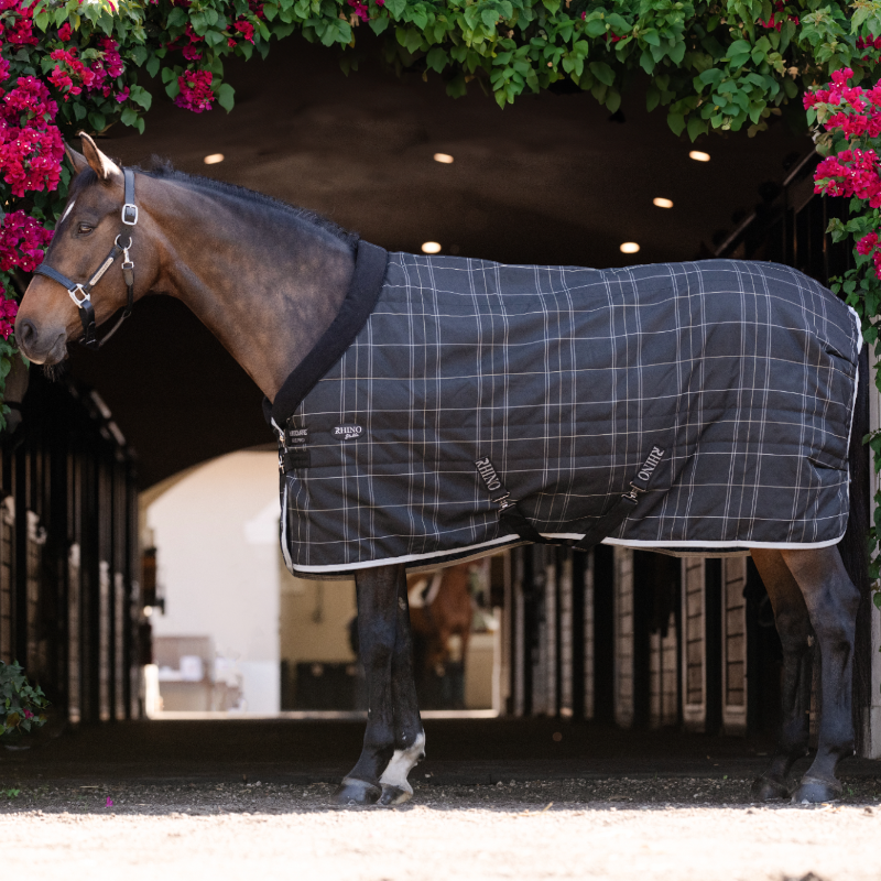 Horseware - Couverture de box Rhino Pony Stable VL noir/ gris/ blanc à carreaux/ gris 250g