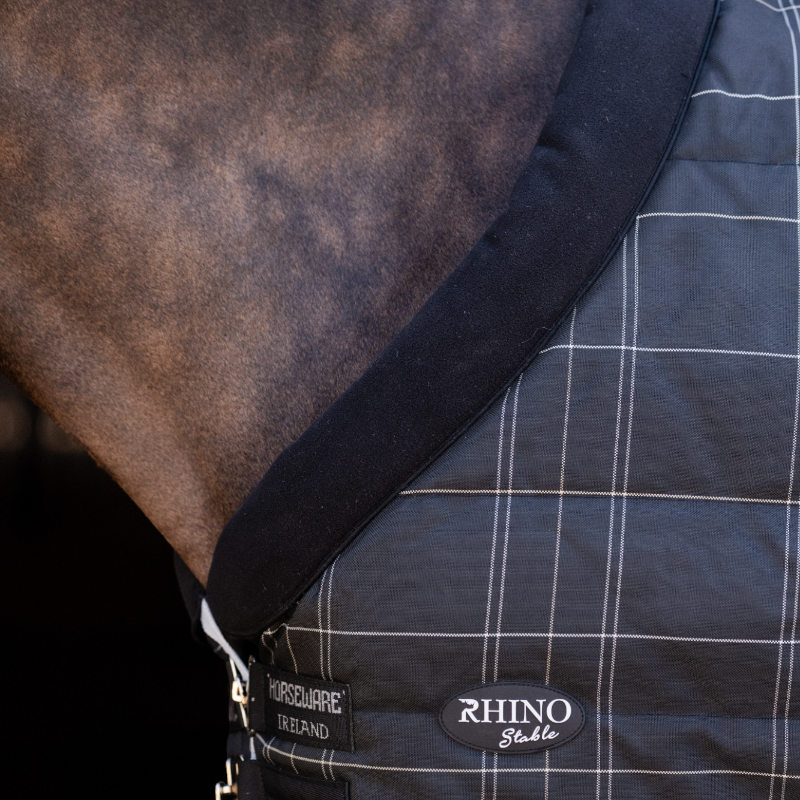 Horseware - Couverture de box Rhino Pony Stable VL noir/ gris/ blanc à carreaux/ gris 250g