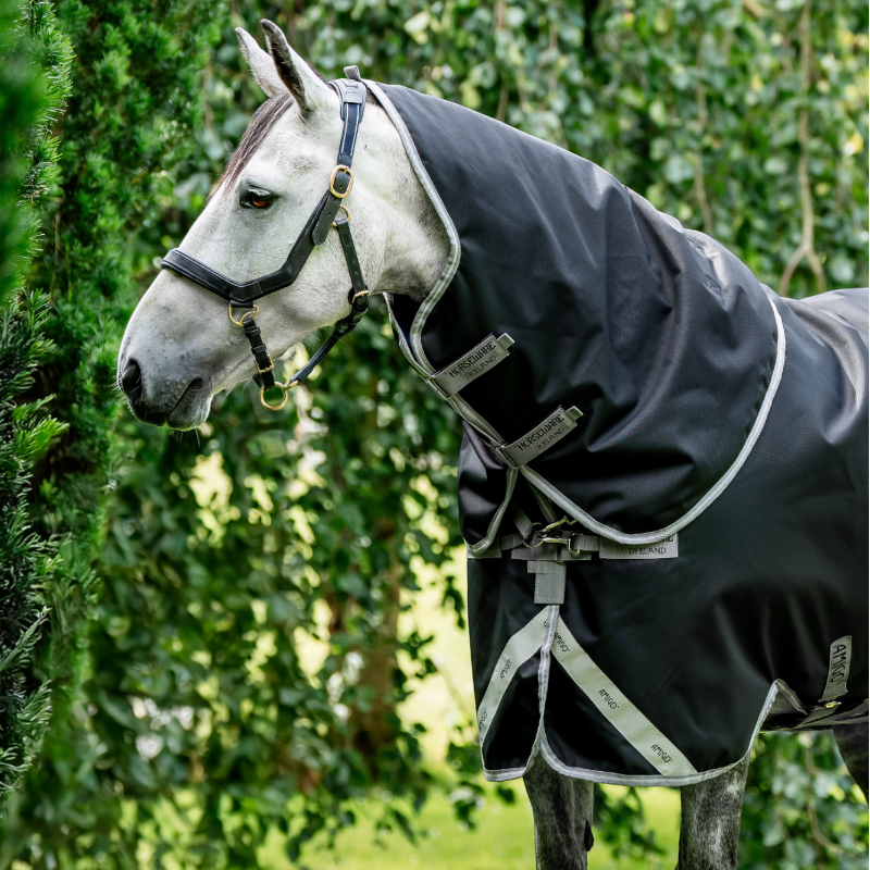 Horseware - Couvre-cou Amigo Bravo XL Turnout noir/ titanium grey/ argent 150g