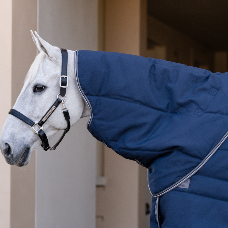 Horseware - Couvre-cou Rambo Optimo Stable marine/ thunderstorm grey/ argent 200g