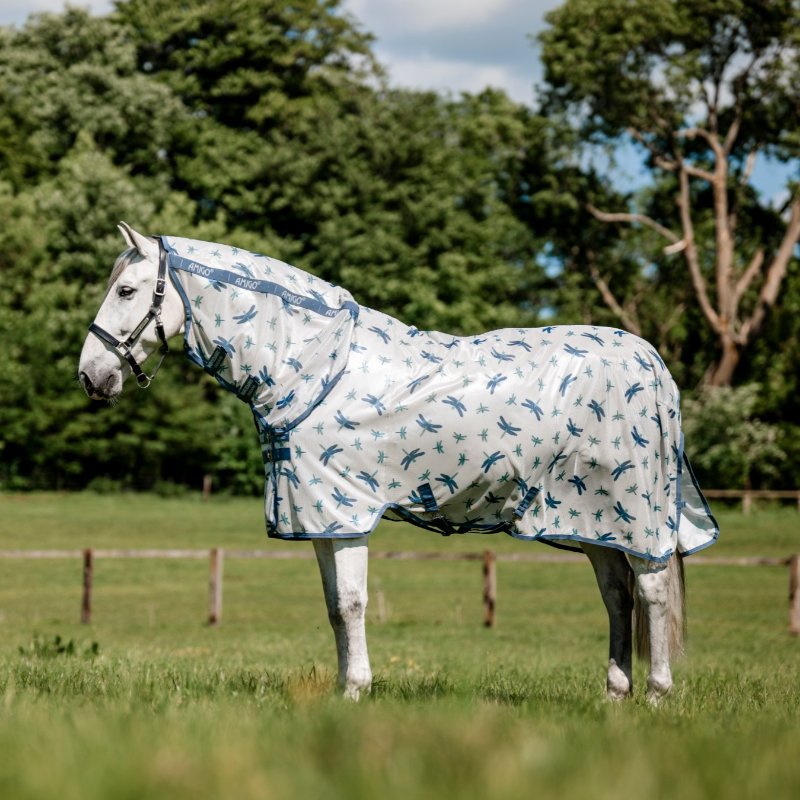 Horseware - Couverture anti-mouches Amigo Integrated dragonfly print/ argent/ bleu/ sauge | - Ohlala