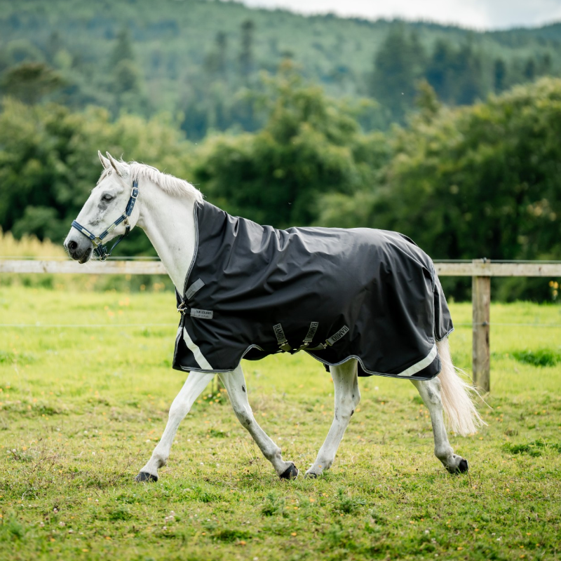 Horseware - Couverture d'extérieur Rambo Wug Turnout noir/ thunderstorm grey/ argent 400g | - Ohlala
