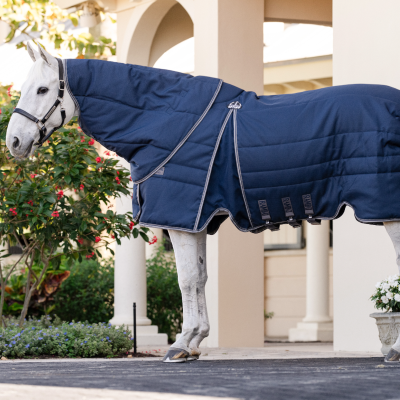 Tapis D'écurie Rambo Optimo 0g - Marine/Beige - Taille 6'3'' - Couverture Pour Cheval