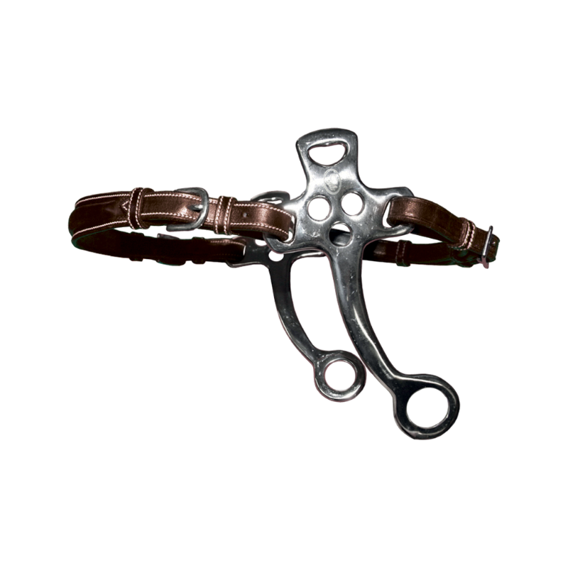 Jump'In - Hackamore en cuir branches courtes et plates poney havane | - Ohlala