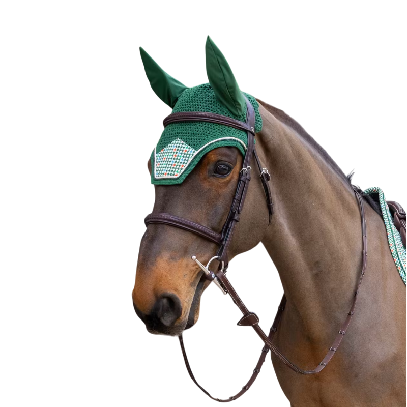 Kentucky Horsewear - Bonnet pour chevaux Wellington Velvet pied-de-poule dark green/ colourful
