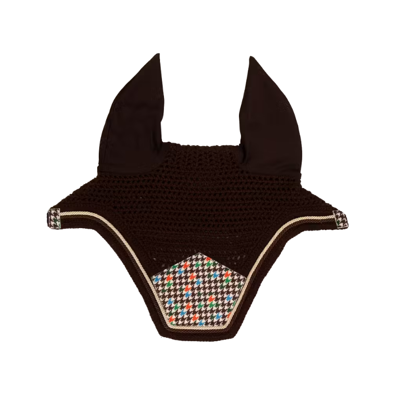 Kentucky Horsewear - Bonnet pour chevaux Wellington Velvet pied-de-poule marron/ colourful
