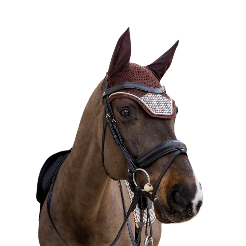Kentucky Horsewear - Bonnet pour chevaux Wellington Velvet pied-de-poule marron/ colourful