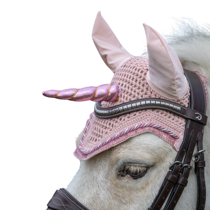 Kentucky Horsewear - Bonnet anti-mouches Wellington Licorne pailleté rose tendre | - Ohlala