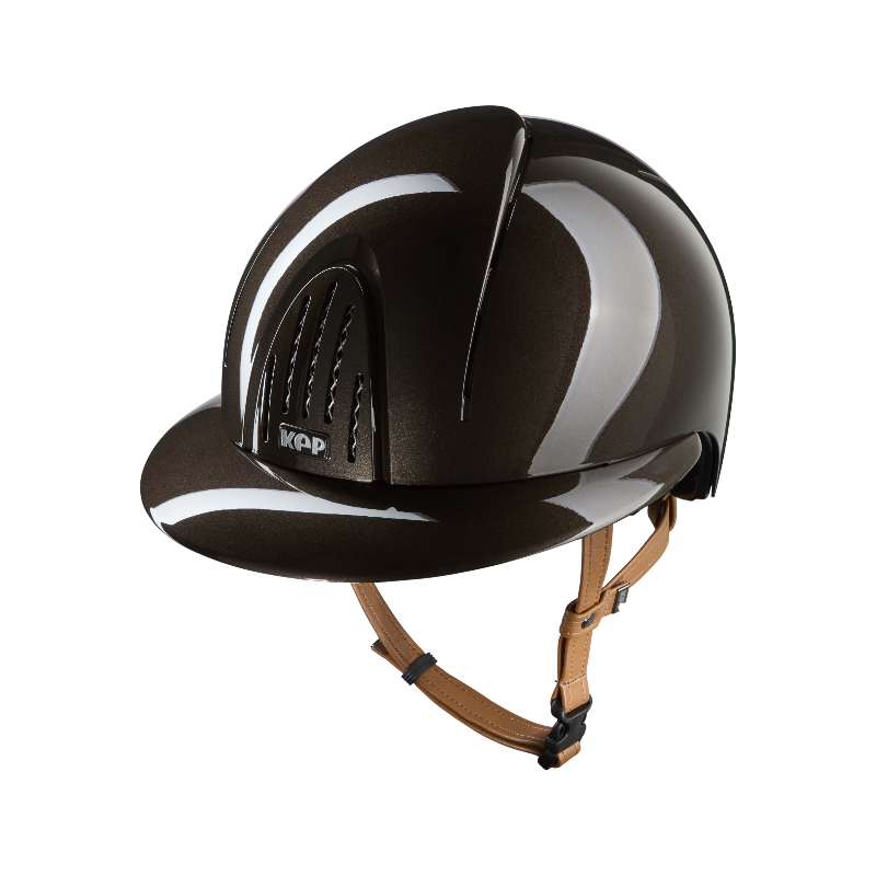 KEP - Casque d'équitation Smart Nova Metal Polish marron visière polo jugulaire beige | - Ohlala