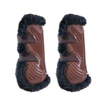 Kentucky Horsewear - Open beenbeschermers vegan schaapsvacht zwart Bamboo Elastique bruin x2 | - Ohlala