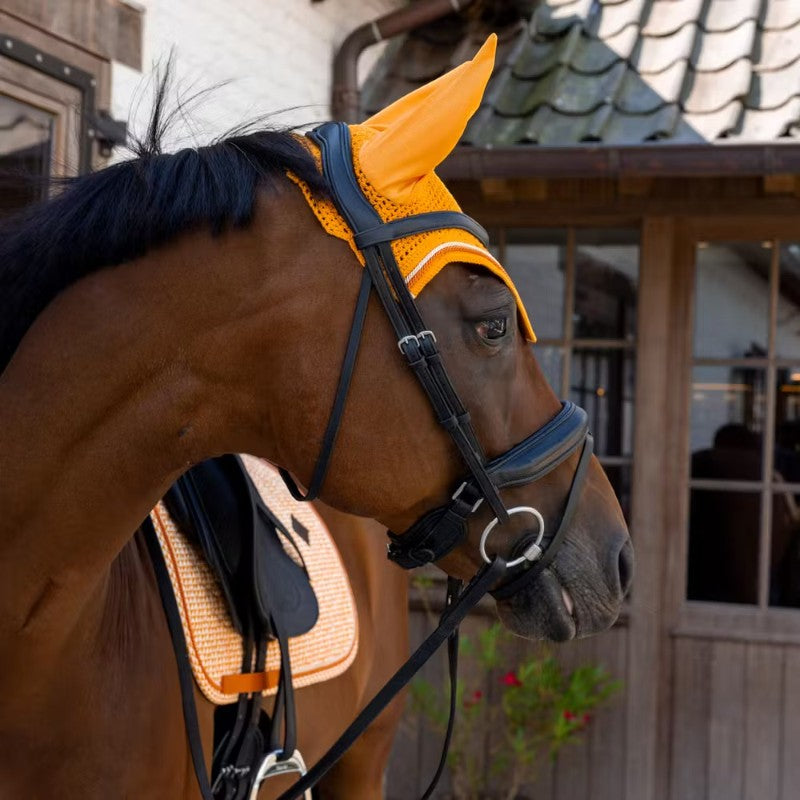Kentucky Horsewear - Bonnet pour chevaux Wellington Velvet Printing flags orange