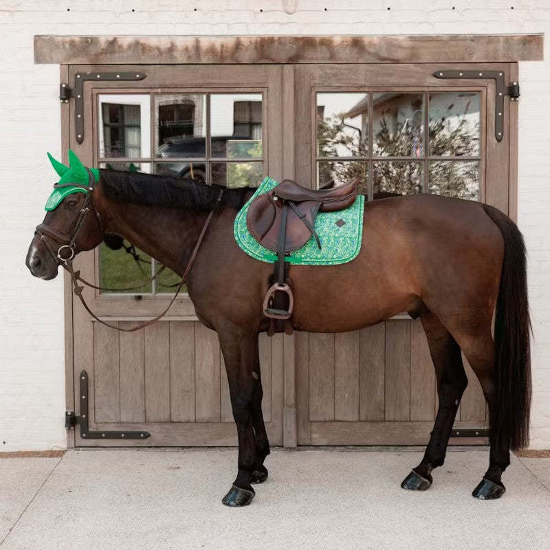 Kentucky Horsewear - Bonnet pour chevaux Wellington Velvet Printing paisley garden vert/ marine