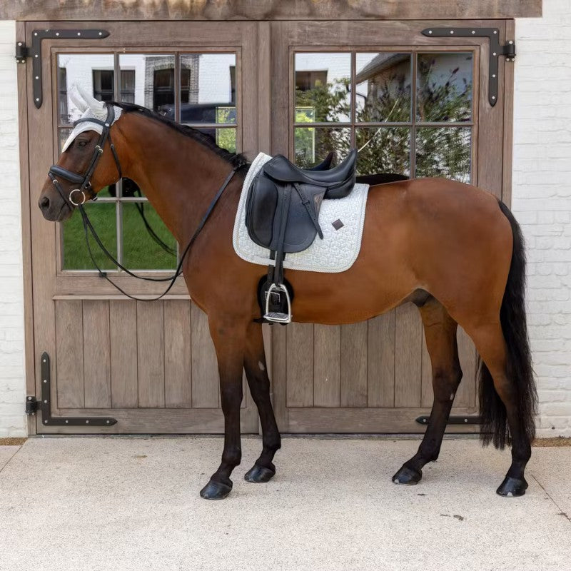 Kentucky Horsewear - Bonnet pour chevaux Wellington Velvet Printing pied de poule gris/ blanc