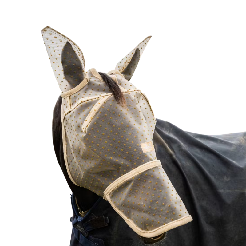 Kentucky Horsewear - Masque anti-mouches Heart avec oreilles et nez beige | - Ohlala