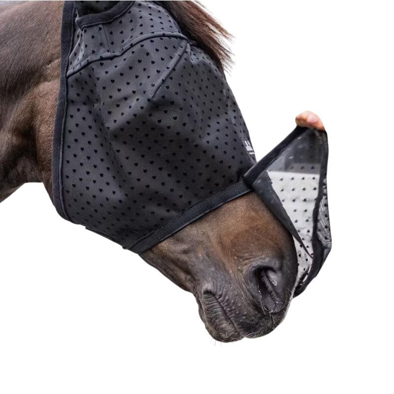 Kentucky Horsewear - Masque anti-mouches Heart avec oreilles et nez noir | - Ohlala