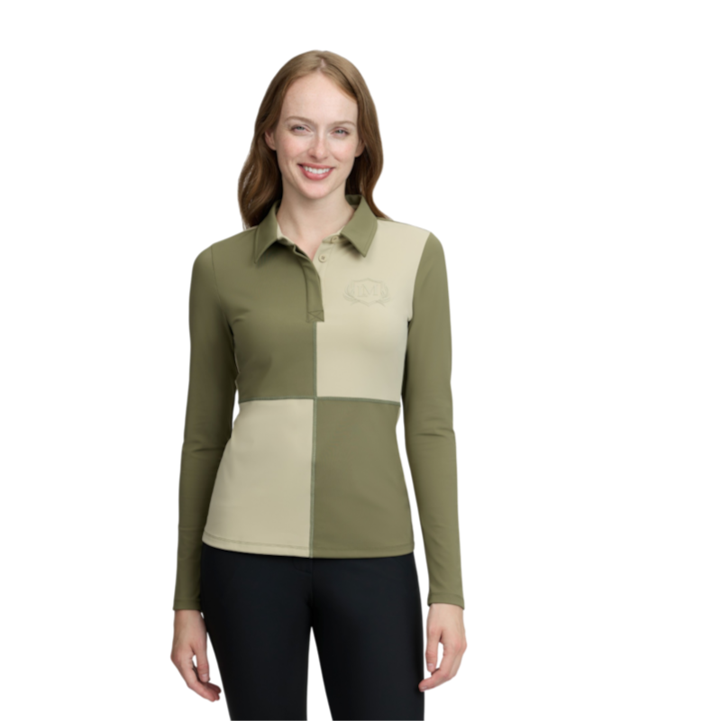 LeMieux - Polo technique manches longues femme Harlequin Rugby willow/ pear