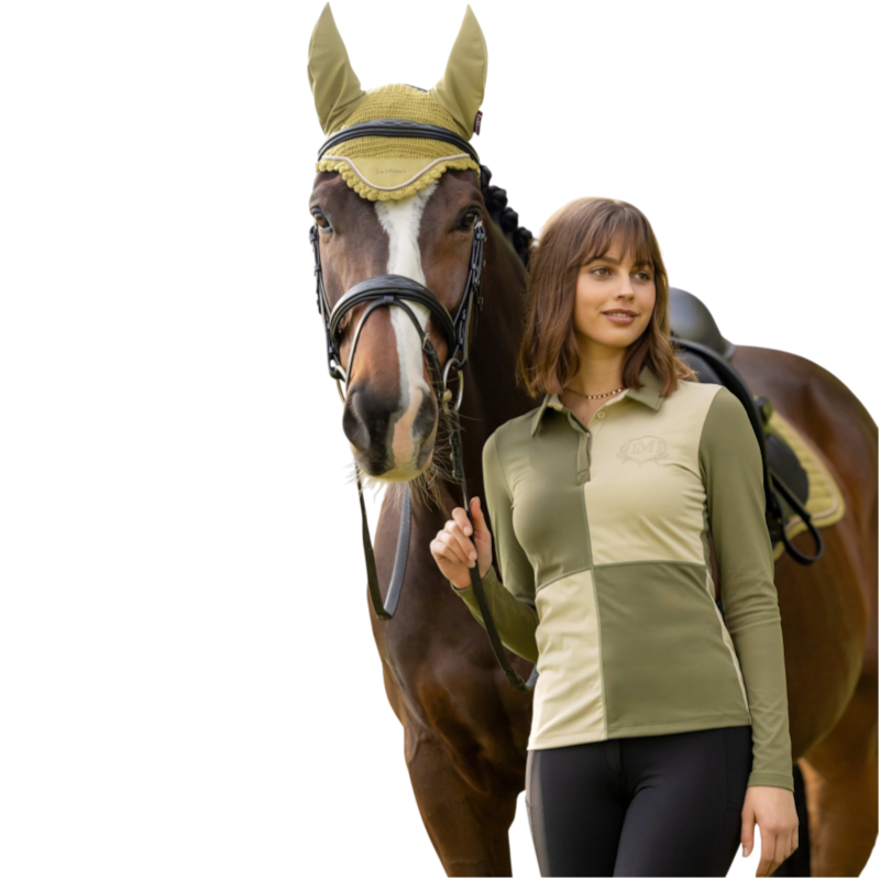 LeMieux - Polo technique manches longues femme Harlequin Rugby willow/ pear