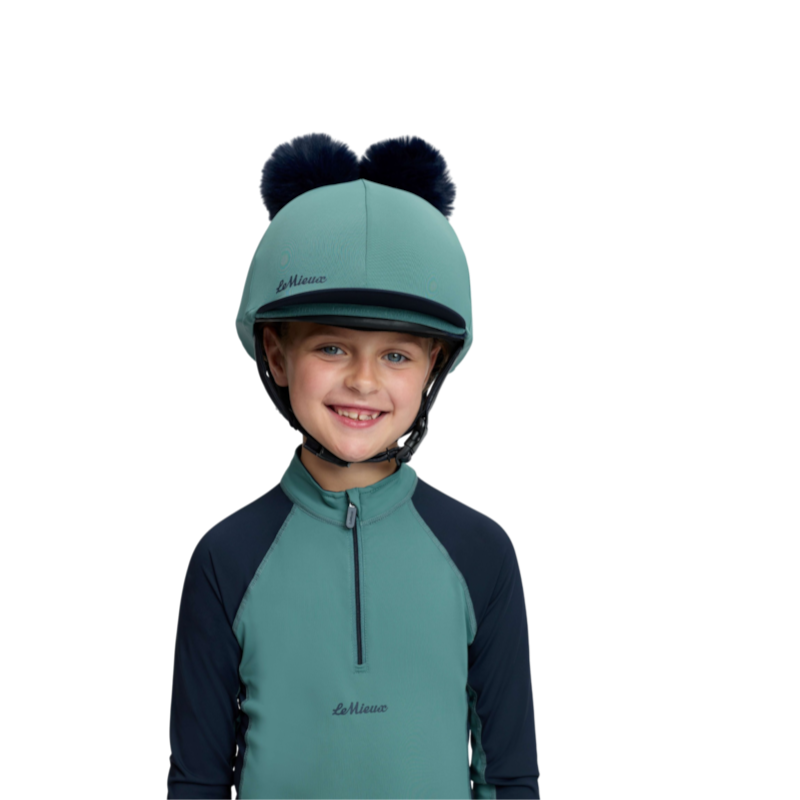 LeMieux - Toque de casque enfant Mini doubles pompons marine/ aloe