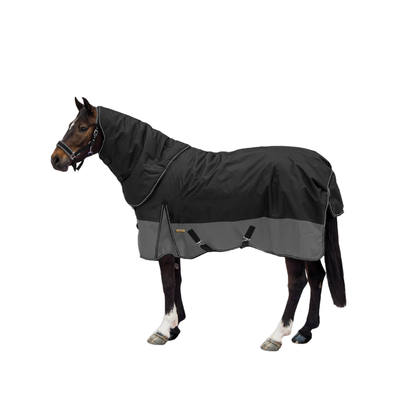 Loveson - Couverture d'extérieur Turnout Plus noir/ gris 300g | - Ohlala