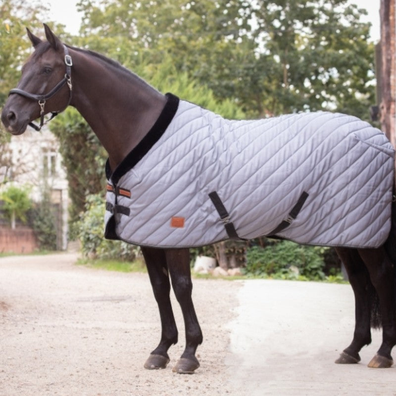 Paddock Sports - Couverture d'écurie Diagonal gris/ noir 200g
