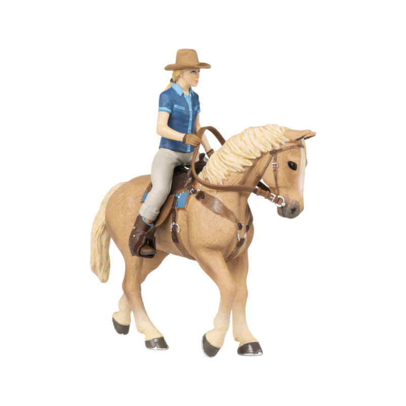 Papo - Cheval western et sa cavalière beige | - Ohlala