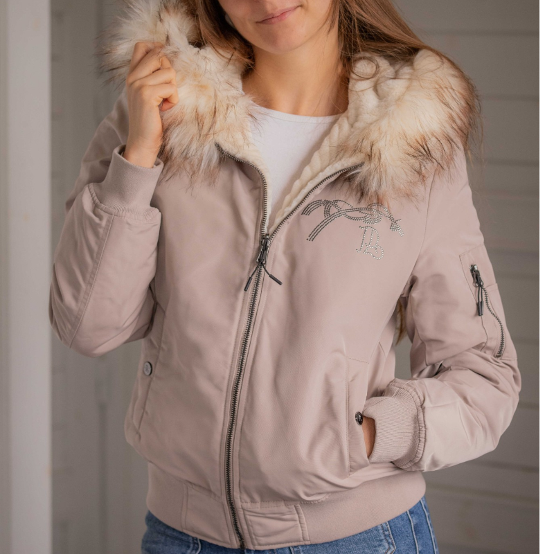 Pénélope - Blouson manches longues réversible femme Lyon taupe/ écru
