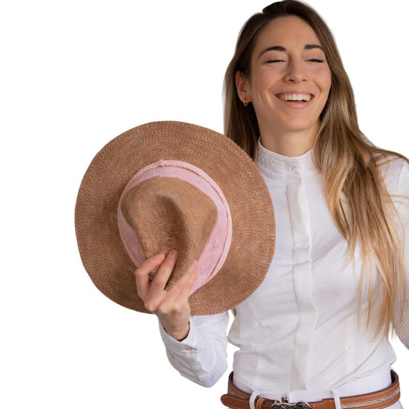 Pénélope - Damesstrohoed Raffia beige/roze