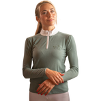 Pénélope - Dames polo lange mouwen Bruges Mesh saliegroen