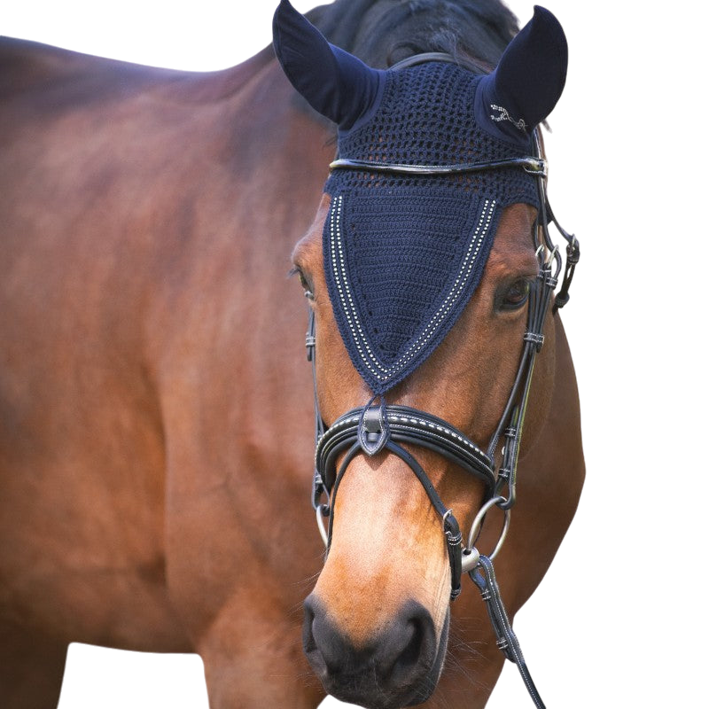 Pénélope - Bonnet pour chevaux long Strass marine | - Ohlala