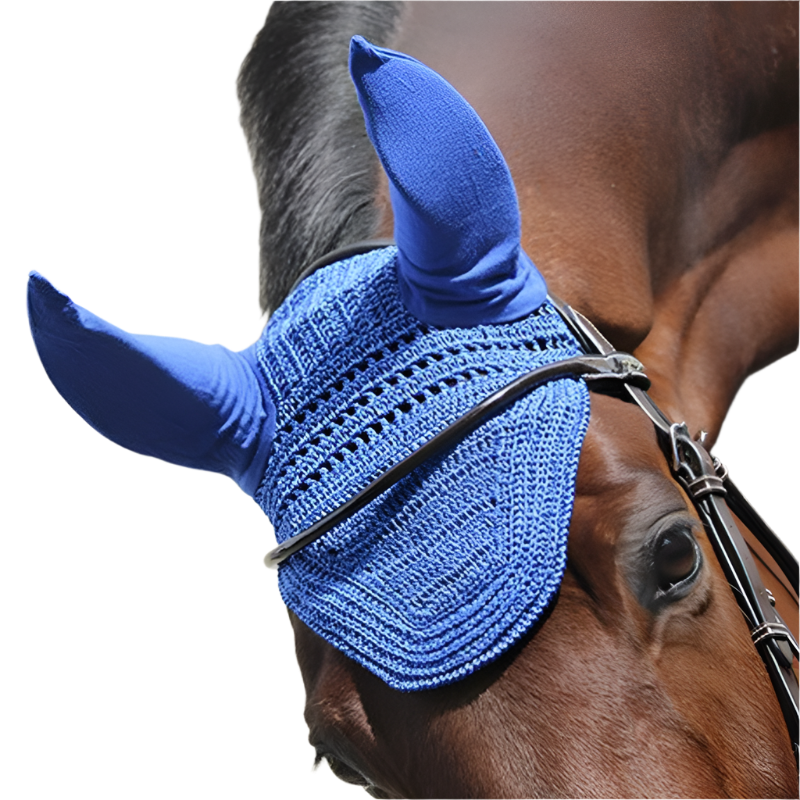Bonnet Anti-mouches Pour Cheval – Coton, Attache Fermeture, Taille FULL – Royal Blue, Plusieurs Couleurs Dispo