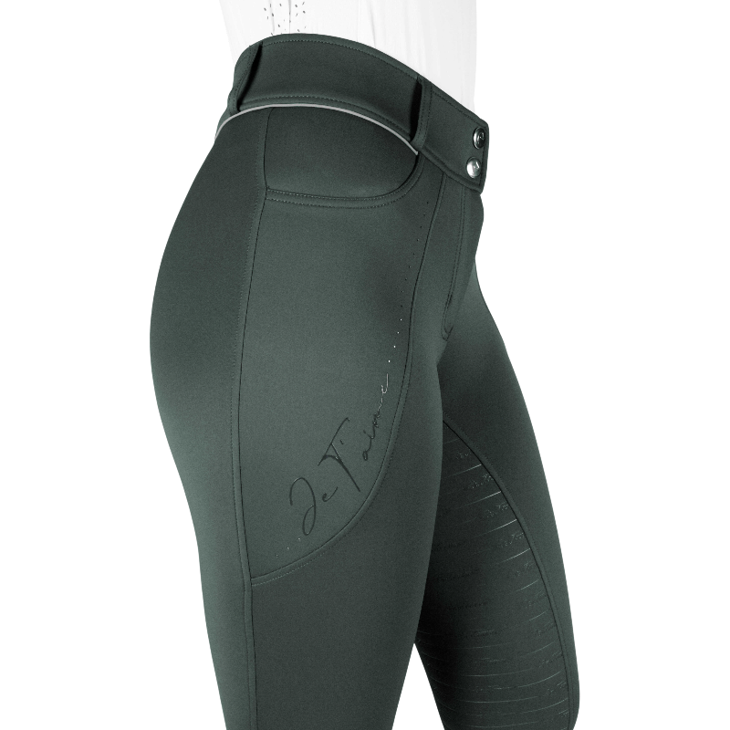 Equithème - Pantalon d'équitation femme Elsa Je t'aime kaki | - Ohlala