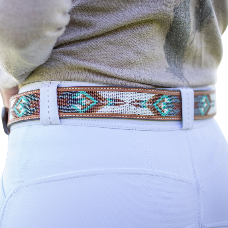 Pénélope - Ceinture Pearl Cognac/ Turquoise | - Ohlala