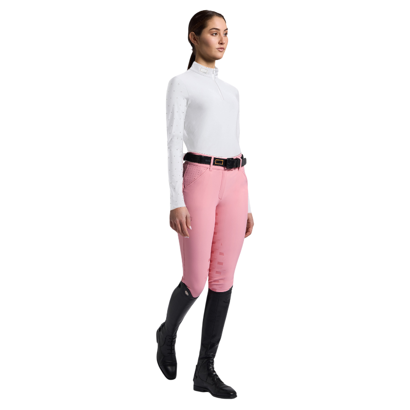 RG Italy - Polo de concours manches longues femme Strass Button blanc/ knit