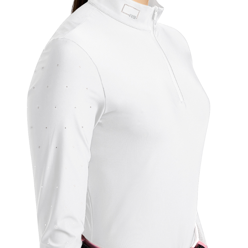 RG Italy - Polo de concours manches longues femme Strass Button blanc/ knit
