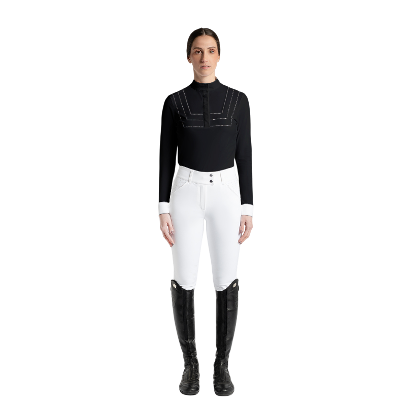 RG Italy - Polo de concours manches longues femme Strass Button noir