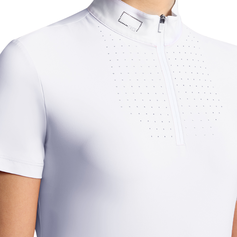 RG Italy - Polo manches courtes femme Strass Zip blanc