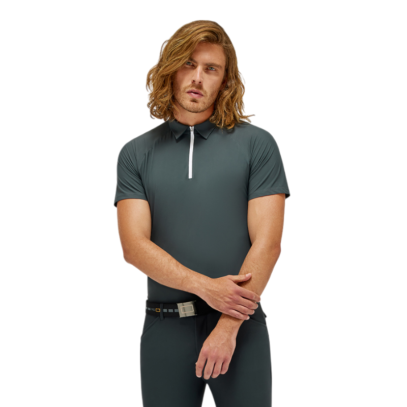 RG Italy - Polo technique manches courtes homme Training Zip gris anthracite | - Ohlala